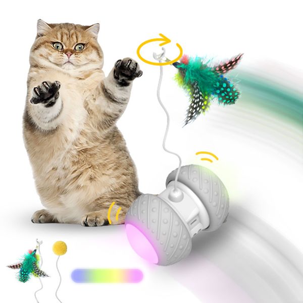 Chat Jouets Activité Interactive Électrique Roulant Pet Automatique Smart Teaser Chaton Lumière LED Pour s Play Scratch USB Charge 230309