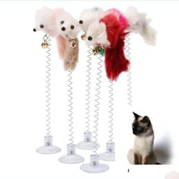 Cat Toys Cartoon Pet Cat Toy Stick Feather Rod Mouse met mini Bell Cats Catcher Teaser Interactive Toys Drop Delivery 2022 Home Gar Dhlnf