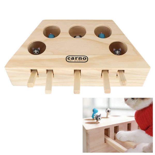 Cat Toys Cat Catching Mouse Pet Hit Hamster con 3/5 orificios para ratones Catch Bite Wooden Cat Hunt Toy Juguetes interactivos G230520