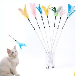 Cat Toys Cat Feather Toy Long Rod With Bells Funny Kitten Stick Interactive Toys Drop Delivery Home Garden Pet Supplies Dhuti