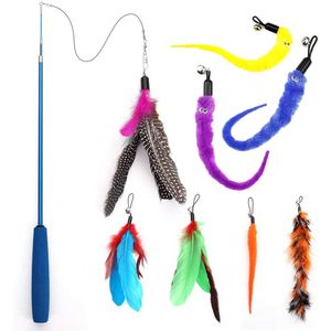 Cat Cat Toys Juguete interactivo Feather Teaser Stick Wand Pet Retráctil Feather Bell Recarga Reemplazo Catcher Producto para Cat Exercise G230520