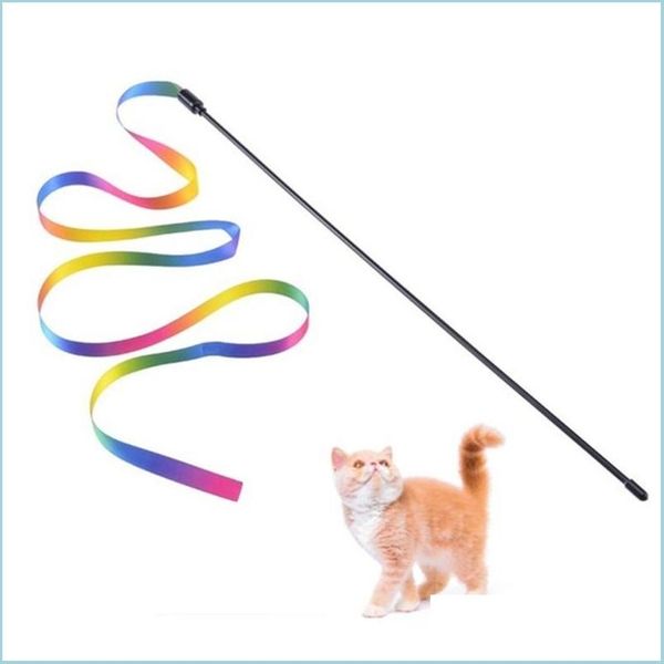 Jouets pour chats Jouets pour chats Colorf Funny Stick Fun Pet Dog Double face Rainbow Ribbon Teaser Rod Interactive Wand Toy Kitten Trai Homeindustry Dhw49