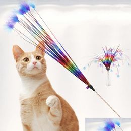 Cat Toys Cat Toys Portable Pet Kitten Feather Bell Tassel Teaser Playing Stick Wand Rod Interactive Toycat Drop Delivery HomeIndustry DHB5D