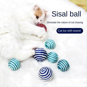 Cat Toys Cat Toys Toy Ball Sisal Krassen Interactieve Catball Eco-vriendelijk Rolling Scratch Kitten Nieuwheid Geschenkdruppel Levering 2021 H DHRPG