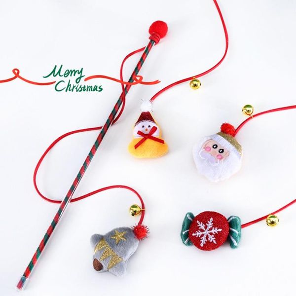 Juguetes para gatos Juguete de Navidad Interactivo Pluma Campana Teaser Stick Varita Divertida Mascota Interior Accesorios de felpa 281x