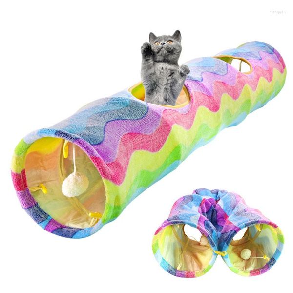 Juguetes para gatos, juguete grande plegable, túnel de juego de felpa, tubo con bolas, entrenamiento para mascotas pequeñas, conejos, gatitos, suministros para perros