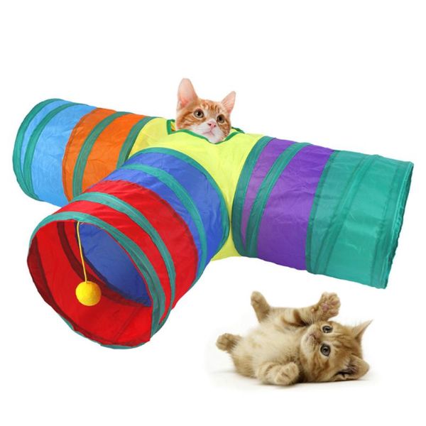 Juguetes para gatos Túnel plegable Colorido Divertido Poliéster Arrugado Kiten Tienda Tubos Interior Al aire libre Gatos Jugar Túneles Entrenamiento Interactivo