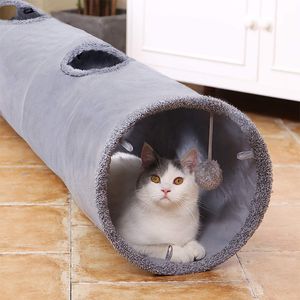 Cat Toys Túnel plegable Kitten Play Tube para perros grandes Conejitos con Ball Fun 2 Suede Peep Hole Pet 230309