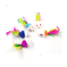 Cat Toys Colorf Feather Grit Small Mouse voor grappig spelen Pet Dog Animals Kitten FY4654 FS14 Drop Delivery Home Garden Supplies Dhrqu