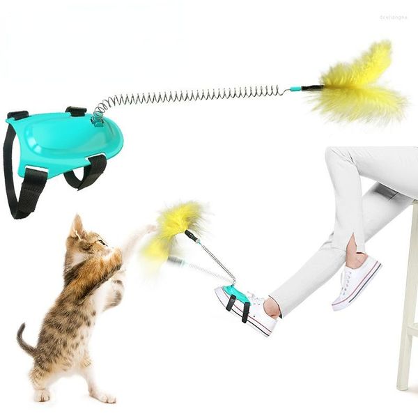 Juguetes para gatos creativos divertidos pies palo pluma resorte juguete libera las manos rompecabezas interactivo multifuncional suministros para entrenamiento de mascotas