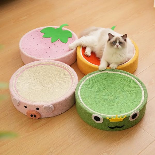 Juguetes para gatos Cute Pig Cat Scratcher Sisal Weave Round Cat Scratching Pad 2 en 1 Garras de molienda para interiores Gatos Juguetes de entrenamiento Protección de muebles 231011