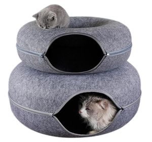 Cat Toys Donut Tunnel Bed Pets House Natural Filt Cave Round Wool voor kleine honden interactief spelen speelgoedcat5753305