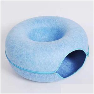 Kat Speelgoed Donut Tunnel Bed Huisdieren Huis Natuurlijk Vilt Huisdier Grot Ronde Wol Voor Kleine Honden Interactief Spelen Toycat Drop Delivery Thuis Gard Dh72R