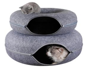 Kat Speelgoed Donut Tunnel Bed Huisdieren Huis Natuurlijk Vilt Huisdier Grot Ronde Wol Voor Kleine Honden Interactief Spelen ToyCat2940721