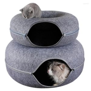 Juguetes para gatos Donut Tunnel Bed Pets House Fieltro natural Pet Cave Lana redonda para perros pequeños Juguete de juego interactivo