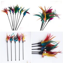 Cat Toys Feather Wand Kitten Teaser Turkije interactieve stok speelgoeddraad Chaser Random Color Dh8888 Drop Delivery Home Garden Pet Seleverie Dhvzf