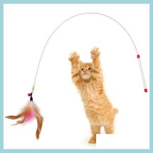 Katspeelgoed Veer Wand speelgoedstalen draad Bell Interactive Pet Stick Kitty Kittentringing Oefening Sporter TEaser Vervangingskoppen Drop Leveren Dh1BI