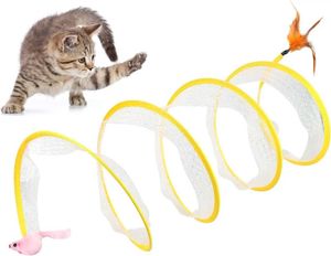 Katspeelgoed Vouwen Cat Tunnel S-vormige Cat Tunnel Spring Tuny Tunnel met bal en gekrulde kat Outdoor Cat Toy Little Cat Pet Toy D240530