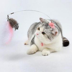 Juguetes para gatos Juguete de plumas divertido Gatito interactivo Catcher Teaser Wand Cats Scratching Wands Stick Cute Pet Hat Pink