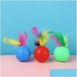 Juguetes para gatos Divertido juguete de pelota de golf de plástico con plumas Gatito interactivo Teaser Suministros para mascotas Entrega de entrega Home Garden Dh84Y