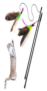 Cat Toys Funny Toy Stick Feather Wand met kleine bel muis kooi plastic kunstmatige kleurrijke teaser Supplies2871329