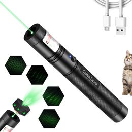 Juguetes para gatos Puntero láser verde Linterna láser para mascotas para enseñar caza al aire libre Pluma recargable USB 230309