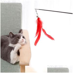 Jouets pour chats plumes télescopiques à la main bâton de chat jouet fournitures pour animaux de compagnie tiges chaton drôle poignée en bois massif jouant des jouets 80 cm livraison directe H Dhilk