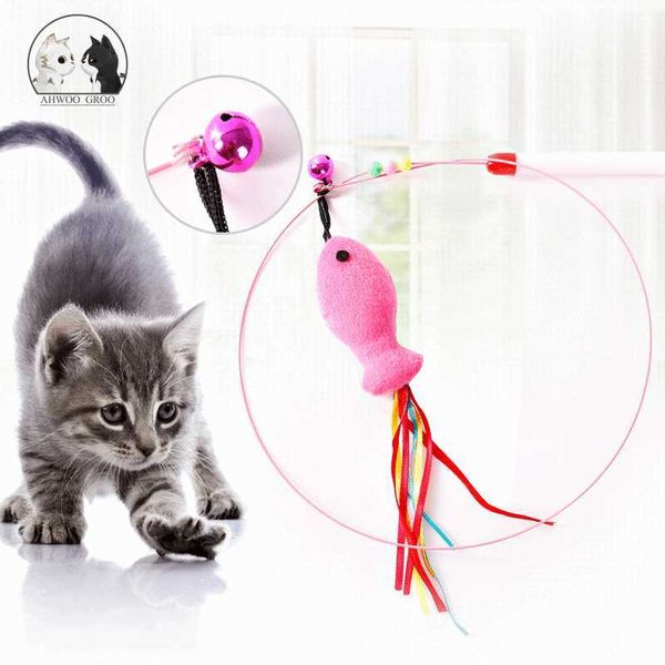 Jouets interactifs pour chat Jouets pour chat Plume Cloche Baguette Teaser Tige Forme de poisson drôle Cloche Perle Jouer Baguette pour animal de compagnie Jouet Fil d'acier Plume Chat Teaser Jouet G230520