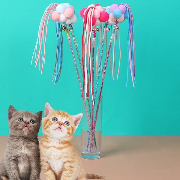 Juguetes de gato Interactive Fairy Wand Tassel Stick Teaser brillante suministros de gato divertido juguete de plumas con diversión gatito de ejercicios