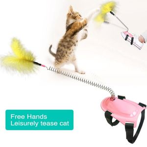 Juguetes para gatos mascota interactiva divertido palo de plumas varita manos libres para gatos gatito suministros de entrenamiento