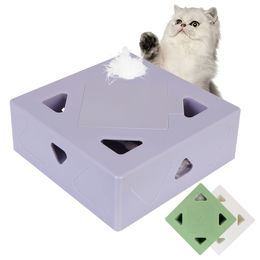 Cat Toys Interactive Sqaure Magic Box Automatische veer plagen Stick Game Electric Self Play -oefening voor 230309