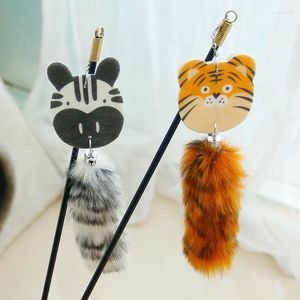 Cat Toys Interactive Toy Simulation Feather Funny Teaser Wand Tiger Zebra met Bell Stick voor kitten speelbenodigdheden