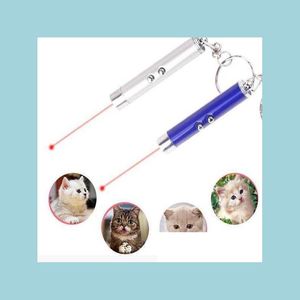 Cat Toys Mini Cat Red Laser Pen Key Chain Funny Led Light Pet Toys Keychain Pointer Pennen Keyring voor Cats Training Play speelgoed Flashligh DHJ5C