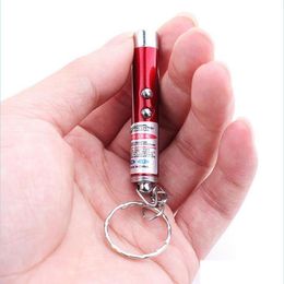 Cat Toys Mini Cat Red Laser Pointer Pen Funny Led Light Pet Toys Keychain 2 In1 Tease Cats OOA3970 Supplies Drop Delivery 2022 Home G DHDVF