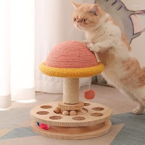 Cat Toys Mushroom Scratcher Pet Track Toy 3 In 1 Scratching Post Natural Sisal en Wood Base slijpklauw Grappig interactief