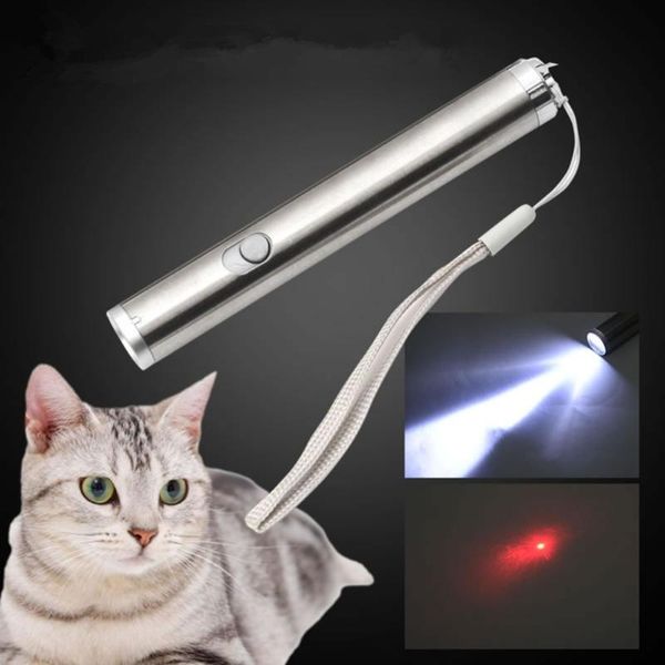 Cat Toys Nicrew 1pc Laser Funny Stick Cool 2 In1 Red Pointer Pen con luz LED blanca para niños Play Pet Toy SupplieCat