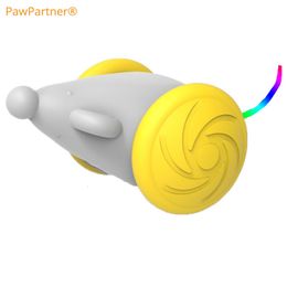 Cat Toys Pawpartner Interactive Mouse voor Indoor S Automatic Electric Kitten Mice Toy met LED Ingebouwde obstakel Disting 230309