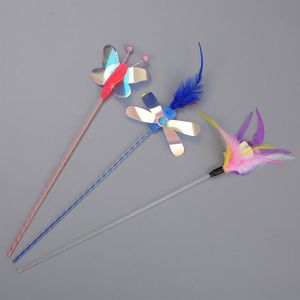 Juguetes para gatos mascota falsa mariposa/gusano pluma interactiva divertida varita entrenamiento gatito varilla colorida