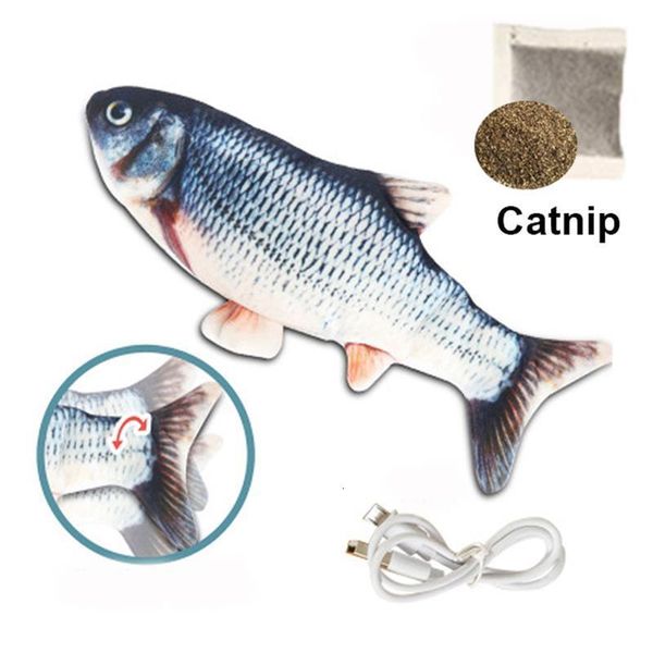 Juguetes para gatos Juguete para mascotas Juguete de peluche suave Cargador USB Pescado Gato Simulación 3D Baile Wiggle Interacción Suministros Favores Gato Mascota Masticar Juguete 230625