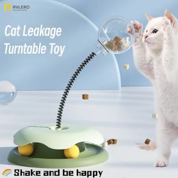 Juguetes para gatos Comida para mascotas Bola con fugas Plato giratorio Alimentador lento 360 Rotación Suave Ronda Diversión Juego Shake Be Happy Alivia el aburrimiento 231218