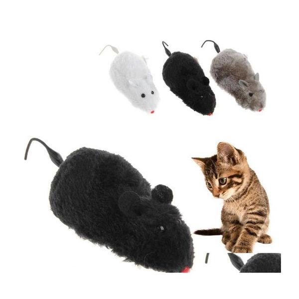 Juguetes para gatos Novedad para mascotas Tricky Moving Funny Wind Up Clockwork Racing Plush Mouse Interesante juguete para mover la cola Gatito Broma Drop Delive DHF12