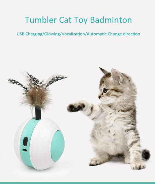 Jouets pour chat Pet Play Tumbler Toy Badminton Activity Tease Funny Interactive Electronic Rotating Feather Ball