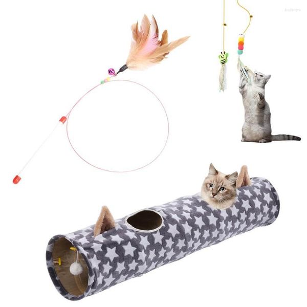 Chat jouets en peluche pour animaux de compagnie Tunnel pliable Tube longue forme d'oreilles droites jouet avec balles jouer tente goutte interactive