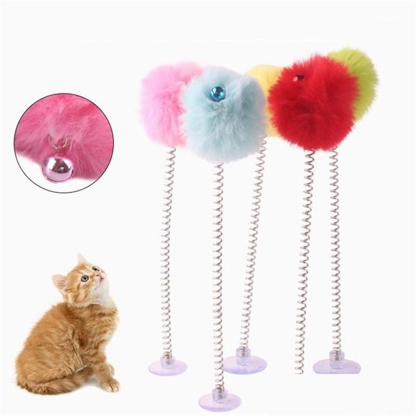 Jouets pour chats Fournitures de jouets pour animaux de compagnie Plume Fond Sucker Spring Stick Animaux interactifs avec mini cloche 2023 Drop Livraison Home Garden Dhnhc