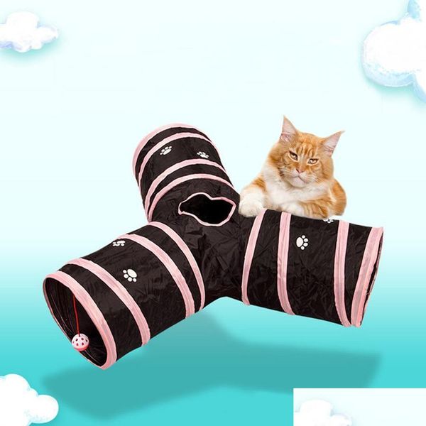 Cat Toys Pet Tunnel Premium Three Way Extensible plegable para cachorro Rabbit Toy Tubes Tunnels Dh0814 Drop Delivery Home Garden Supp Dhtoz
