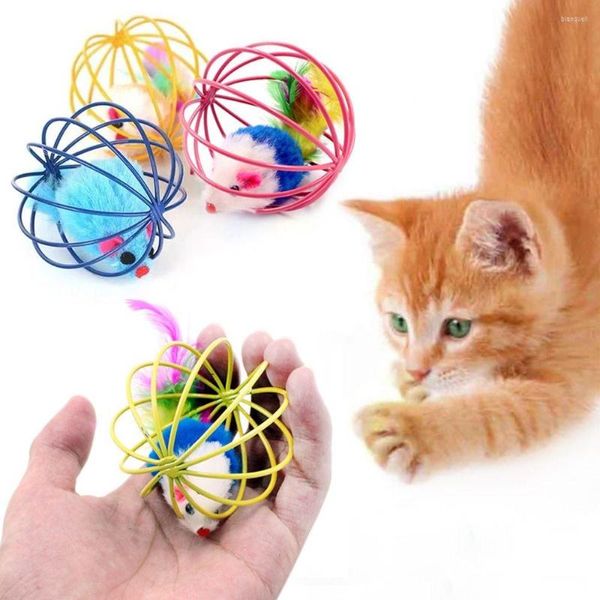 Chat jouets en plastique jouet animal de compagnie interactif nouveauté cloche souris Cage pour chien plume bâton fournitures