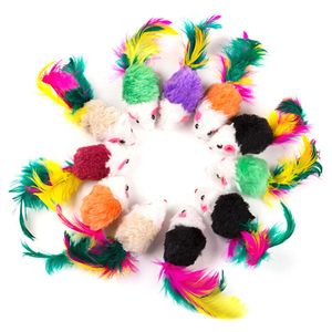 Juguetes para gatos Gatos de peluche Teaser Simulación Colorida Cola de plumas Falso Ratón Mordedura Gatito Atrapa Arañazos Durable Artefacto divertido Suministros ZL0350