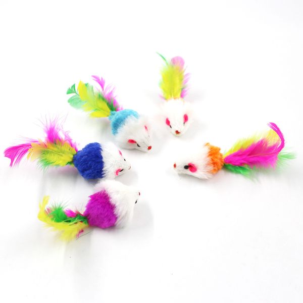 Jouets pour chats, souris en peluche, faux animal de compagnie, Mini jeu avec des plumes colorées, fournitures