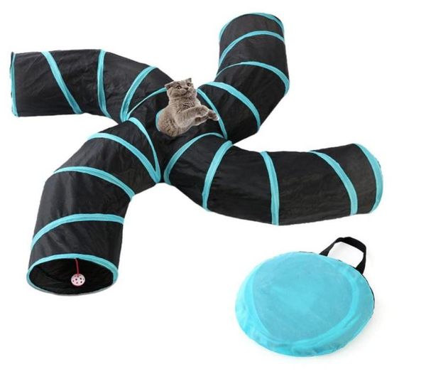 Jouets pour chats, jouet Portable pour animaux de compagnie, Tunnel pliable, style quatre tentes, jeu interactif avec sac 20E73728148805931