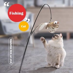 Cat Toys Simulation Bird Interactive Toy Funny Feather with Bell Stick voor kitten spelen teaser toverstapscat